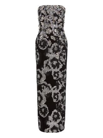 Jenny Packham floral-jacquard maxi dress - women - Polyester - 10 - Black