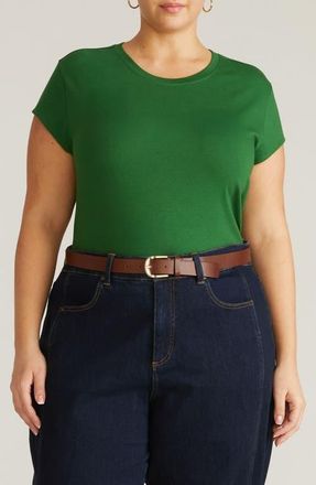 Universal Standard Ashley Cap Sleeve Cotton T-Shirt in Green Park at Nordstrom, Size Xs