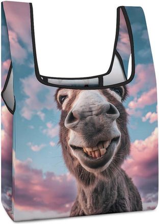 Generic Funny Donkey Reusable Shopping Bags Lightweight Foldable Grocery Bag Polyester Washable Tote Bag