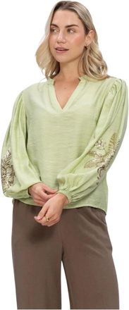 Ydence Blouse Rose - Dames - Blouses - Groen - M - Linnen - Overhemden
