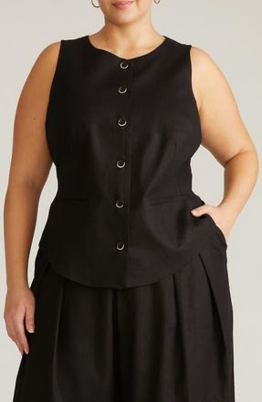 Universal Standard Linen Blend Vest in Black at Nordstrom, Size Xs
