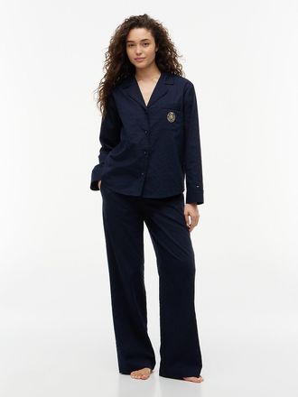 Tommy Hilfiger Womens Crest Logo Dobby Shirt & Pant Sleep Set - Woven Stripe - XL