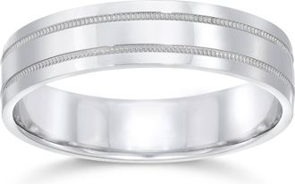 Pompeii3 5mm Flat Double Milgrain Wedding Band 10K White Gold Size Selectable