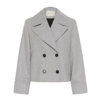 Kaffe Jassen, Dames, Grijs, XL, Lichtgrijze Melange Jas met Brede Kraag