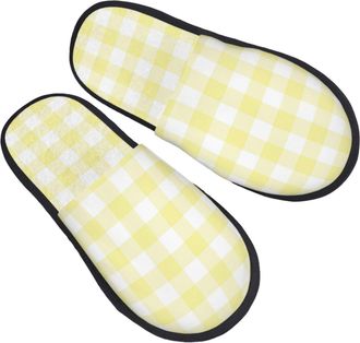 Generic Fleece Slippers Lemon Yellow Checkboard A Non-Slip Slippers Lightweight Anti-Slide Slipper For Holiday Home Spa L