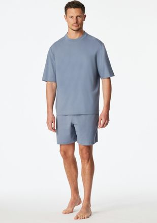 Schiesser Shorty SCHIESSER Modern Nightwear, Herren, Gr. 48, 808, blau, Single Jersey, Obermaterial: 73% Baumwolle, 27% Polyester, bequem kurz, Rundhals, Homewe