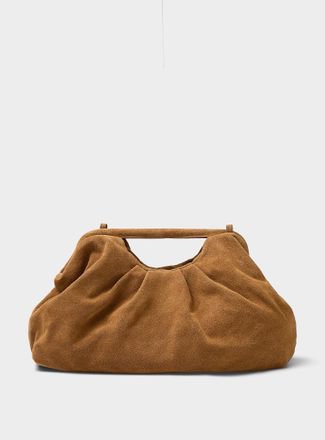 Simons Womens Pleated suede XL evening bag Exclusive collection from Italy