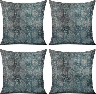 OEM Fundas De Coj&iacute;n Decorativas De Lino Estilo Bohemio, 45 X 45 Cm, Estampado &Eacute;tnico Turquesa, Juego De 4 Piezas - Compatibles Con Rellenos De Almohada De