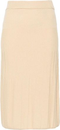 Joseph Fijn Geribbelde Merinos Beige Rok - Dames - Midirokken - Beige - L - Wol - Rokken