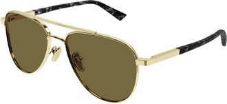 Gucci Aviator Zonnebril - Heren - Zonnebrillen - Geel - 56 MM - Nylon - Accessoires