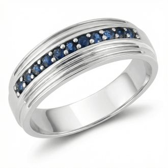 Pompeii3 5/8Ct Blue Sapphire Band Mens Wedding Ring in White, Yellow, or Rose Gold