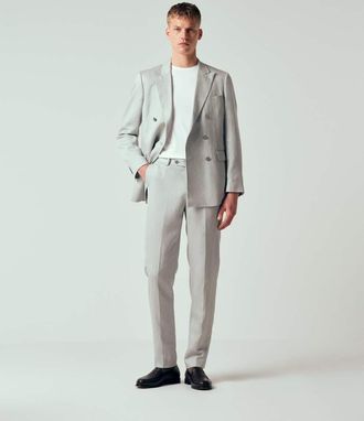 Mango Amalfic - Pantaloni da abito slim in misto lino grigio pallido-Blu