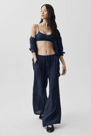Alo | Semi-Sheer Golden Hour High-Waist Straight Leg Pants in Navy, Size: Medium