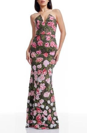 Dress The Population Fernanda Embroidered Floral Strapless Gown in Pink Rose Multi at Nordstrom Rack, Size X-Small