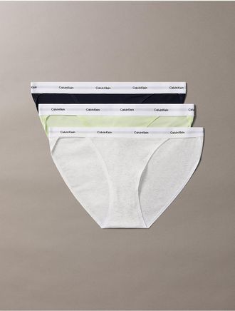Calvin Klein Womens Cotton Stretch Rib 3-Pack String Bikini - Light/Pastel Green - XL