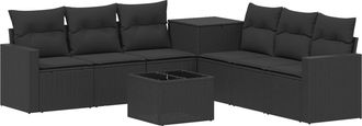vidaXL Juego De Sof&aacute; 8 Uds. Negro Rat&aacute;n Sint&eacute;tico Y Acero Vidaxl