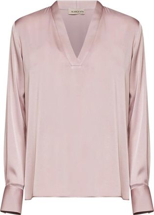 Blanca Vita Begma 2024Ametista Blouse met V-hals - Dames - Blouses - Roze - L - Polyester - Overhemden