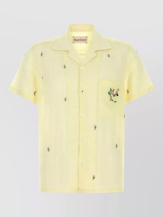 Baziszt cotton shirt short sleeves camp collar embroidery