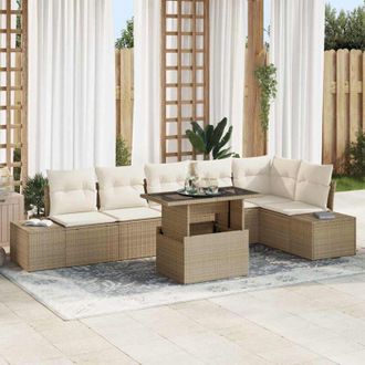 vidaXL Conjunto De Sof&aacute; De Jard&iacute;n 7 Pcs Beige Y Crema 100 X 55 X 73 Cm Vidaxl