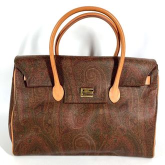 Etro Brown Leather Boston Bag Handbag Tote Bag (Pre-Owned)