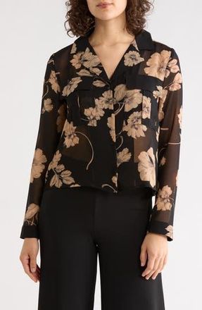 T Tahari Print Long Sleeve Crop Blouse in Black Floral at Nordstrom Rack, Size X-Small