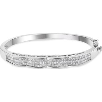 House of Brilliance 14K White Gold 3 1/3 Cttw Invisible Princess Diamond Wave Bangle Bracelet at Nordstrom