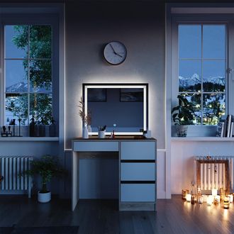 Vicco Tocador Sherry, Sonoma, 90 Cm Con Espejo Led Vicco