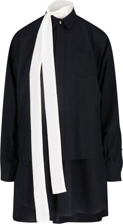 sacai Layered Mini Chemisier Dress With Removable Contrast Scarf