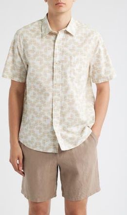 Treasure & Bond Lived In Short Sleeve Poplin Button-Up Shirt in White Tiled Fans at Nordstrom Rack, Size Xx-Large