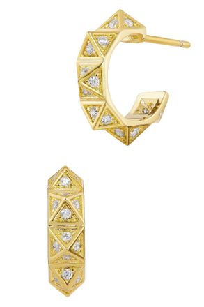 Savvy Cie Jewels GOLD PLATED STUDDED WHITE CZ HUGGIE EARRINGS