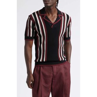 Dolce & Gabbana Serafino Stripe Polo in N9875 Nero/B.co/Bordeaux at Nordstrom, Size 44 Us