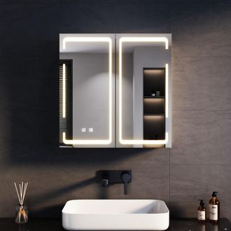Sonni Armario De Ba&ntilde;o Con Espejo Y Led Doble Puerta Mueble 59x60x14cm Con Antivaho Iluminaci&oacute;n Tricolor Armarios Con Dise&ntilde;o De Bisagra Inal&aacute;mbrica Y Toma De