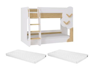 Vente-Unique Letto A Castello 2 X 90 X 190 Cm Bianco E Naturale + Materasso - Pilati