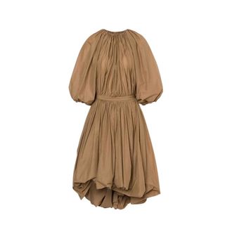 Philosophy di Lorenzo Serafini Plunging Puff-Sleeve Balloon Dress - female - Philosophy di Lorenzo Serafini - Midi Dresses - Beige - XS - Dresses