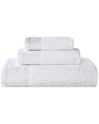 Superior Wisteria Cotton 3Pc Assorted Towel Set With Floral Bohemian Embroidered Jacquard Border