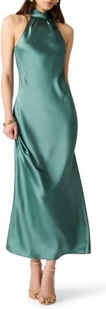 Steve Madden Alanah Halter Neck Satin Midi Dress in Dark Sage at Nordstrom, Size Xx-Large