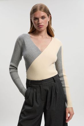 Karen Millen Womens Soft Rib Wrap Front Knitted Jumper - Cream Viscose - Size Medium