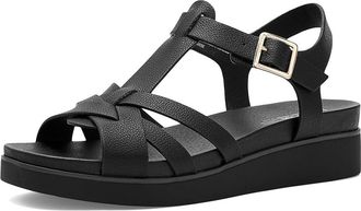 Life Stride Grandiose Strappy Sandals Womens Wedge Shoes Black : 7.5 W (C), Faux Leather