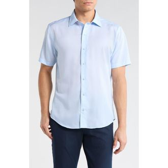 David Donahue Casual Short Sleeve Sport Shirt in Sky/White at Nordstrom Rack, Size Xx-Large