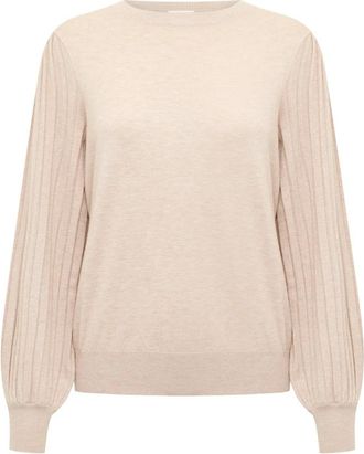 Kaffe Klassieke Sand Melange Gebreide Trui - Dames - Ronde hals truien - Beige - S - Truien & Vesten