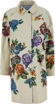 Prada Grey Floral-print Single-breasted Coat