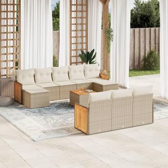 vidaXL Set De Sof&aacute;s De Jard&iacute;n 11pzas Con Cojines Rat&aacute;n Sint&eacute;tico Beige Vidaxl