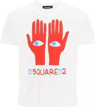 Dsquared2 Tops, Heren, Wit, M, Katoen, Wit Katoenen T-Shirt