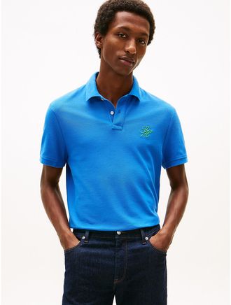 Tommy Hilfiger Mens Regular Fit Script Monogram Pique Polo - Blue - XL