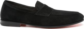 Santoni Zwarte Su&egrave;de Loafers met Leren Zool - Heren - Loafers - Zwart - 41 1/2 EU - Su&egrave;de - Schoenen