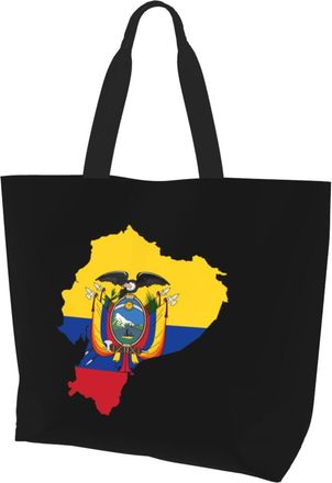 AOOEDM Flag Map Of Ecuador Ladies Canvas Tote Reusable Shopping Bag
