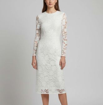 Sandro White Lace Long Sleeve Midi Dress
