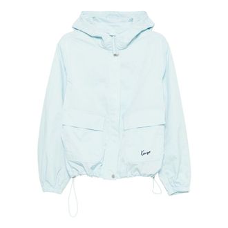 Kenzo Jassen, Dames, Blauw, S, Hooded Logo-Embroidered Jacket