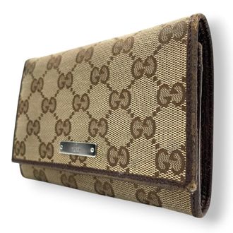 Gucci Beige Brown Dark Brown Gg Canvas Wallet (Bi-Fold) (Pre-Owned)