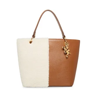 Anne Klein Mini Tote Bag Women Chestnut Sherpa Convertible Strap Handbag FROG408